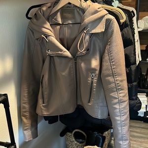 BLANKNYC beige leather jacket with hood